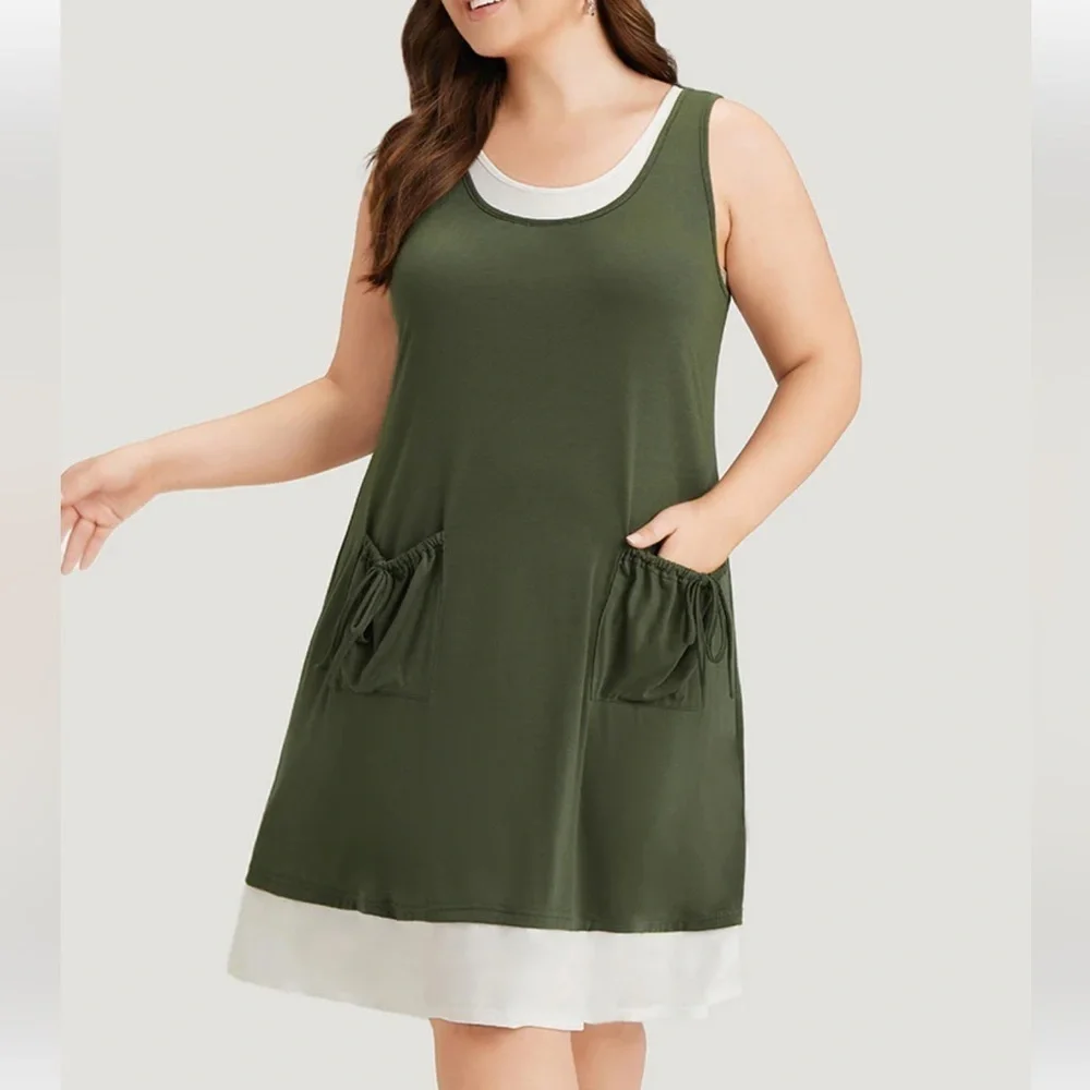 NWT!Army green two tone not pocket patchwork dress size 18–20 or 2X